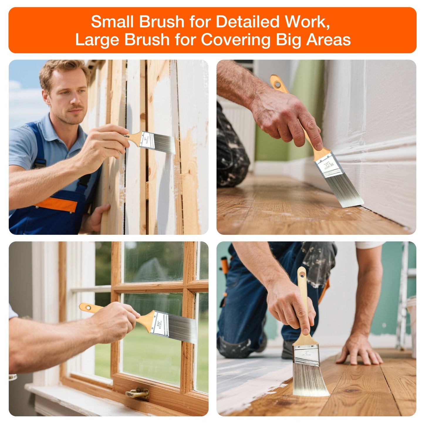 King Origin 10-Pack Professional Angled Paint Brushes Set - (1"/1.5"/2"/2.5"/3") Synthetic Wall & Trim Brushes for Cutting Edges, Cabinets, Touch-Ups | Reusable Bulk Paintbrush Kit