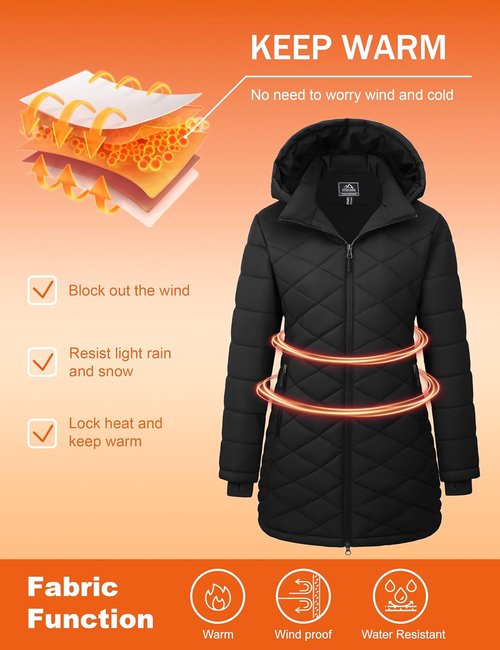 MAGCOMSEN Women's Lightweight Quilted Puffer Jacket - Warm Waterproof Parka with Hood