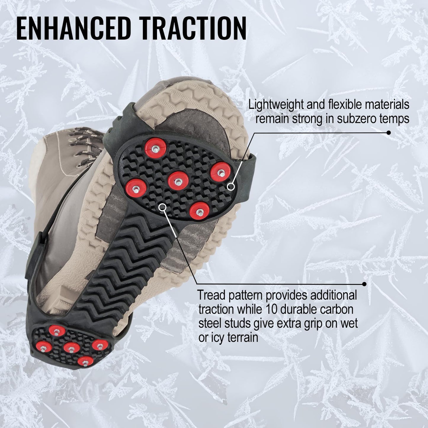 GGS Ice Cleats for Shoes & Boots – Non-Slip Spikes with Adjustable Cinch Cord for Traction in Snow and Ice, Winter Hiking, Fishing, Walking, and Climbing, Large