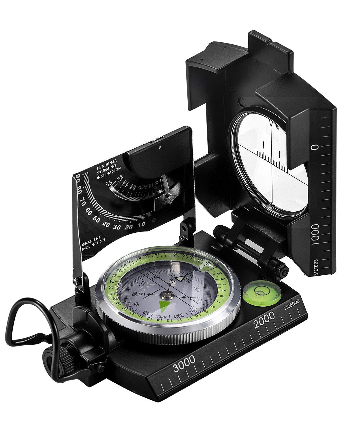 Eyeskey Multifunctional Military Metal Sighting Navigation Compass with Inclinometer | Impact Resistant & Waterproof Compass for Hiking, Camping, Boy Scout (Black)
