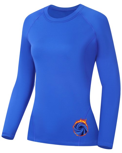 Runhit Thermal Long Sleeve Compression Shirts for Women Fleece Lined Base Layer Athletic Lightweight Tops for Running Royal Blue