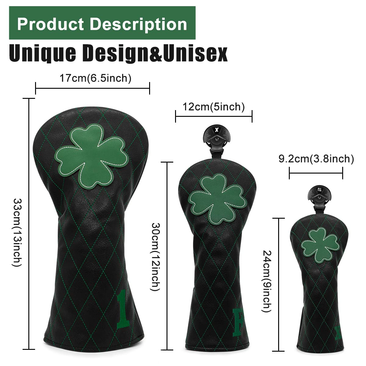 Golf Club Headcover Live Lucky 3 Wood Headcover Magnetic Closure Elegant Embroidery Premium Leather Driver Covers Fairway Wood Covers Hybrid Headcover Shamrock Golf Head Covers