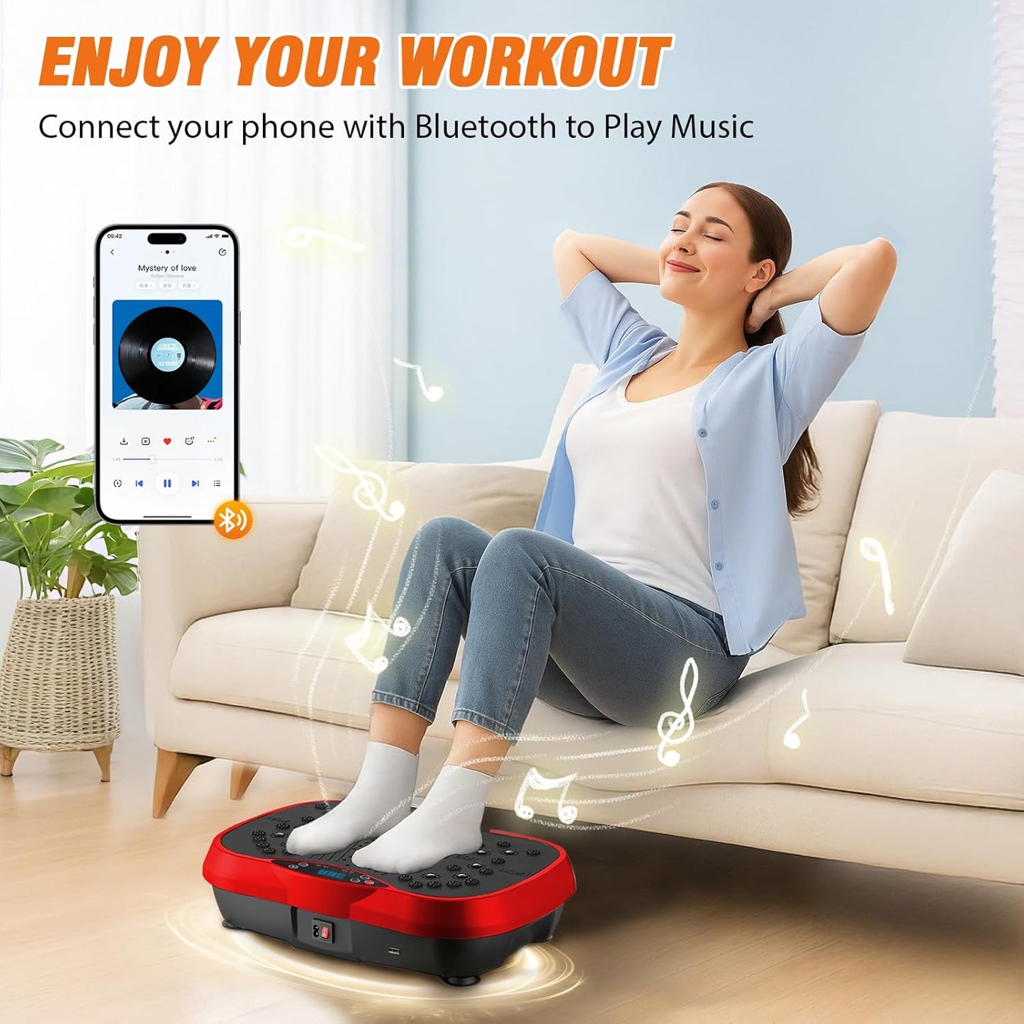 Skiennix Vibration Plate Exercise Machine - 200 Adjustable Speeds & 10 Programs | 500LBS Capacity, Resistance Bands for Whole Body Fitness
