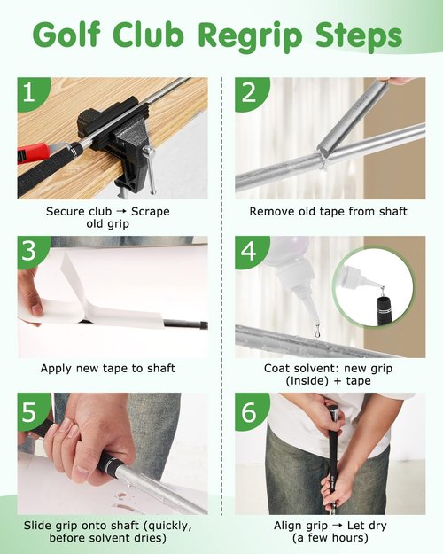 Fitense Golf Grip Kit for Regripping Golf Clubs-Include 20 Tapes Strips, Portable Table Vise Rubber Clamp, Golf Grip Removal Tool with Solvent,Golf Club Replacement Kit