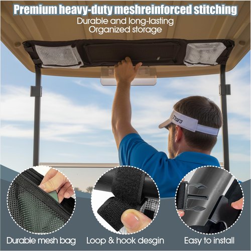 asdmm Golf Cart Ceiling Storage Bag - Overhead Mesh Organizer Compatible with Club Car Precedent, Tempo, Onward, Durable Golf Cart Storage Bag Supplies
