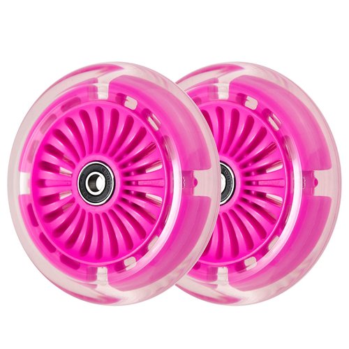 120mm 3-Wheeled Scooter Front LED Light Up Replacement Wheels, Kid Push Kick Scooter Flashing Wheel Set (Pair) (Pink)