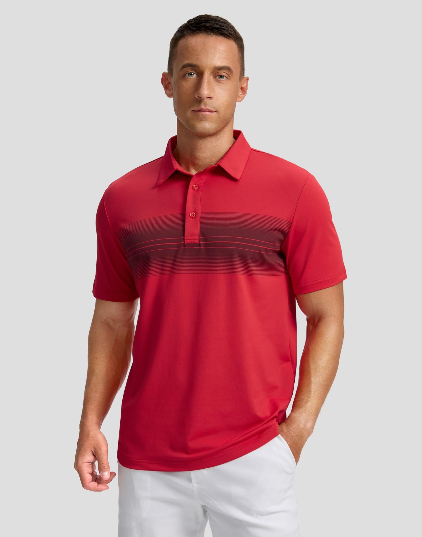Men's Golf Shirts Dry Fit Moisture Wicking Performance Short Sleeve Collared Polo Shirts for Casual Athletic Business (Red Stripe, 4XL)