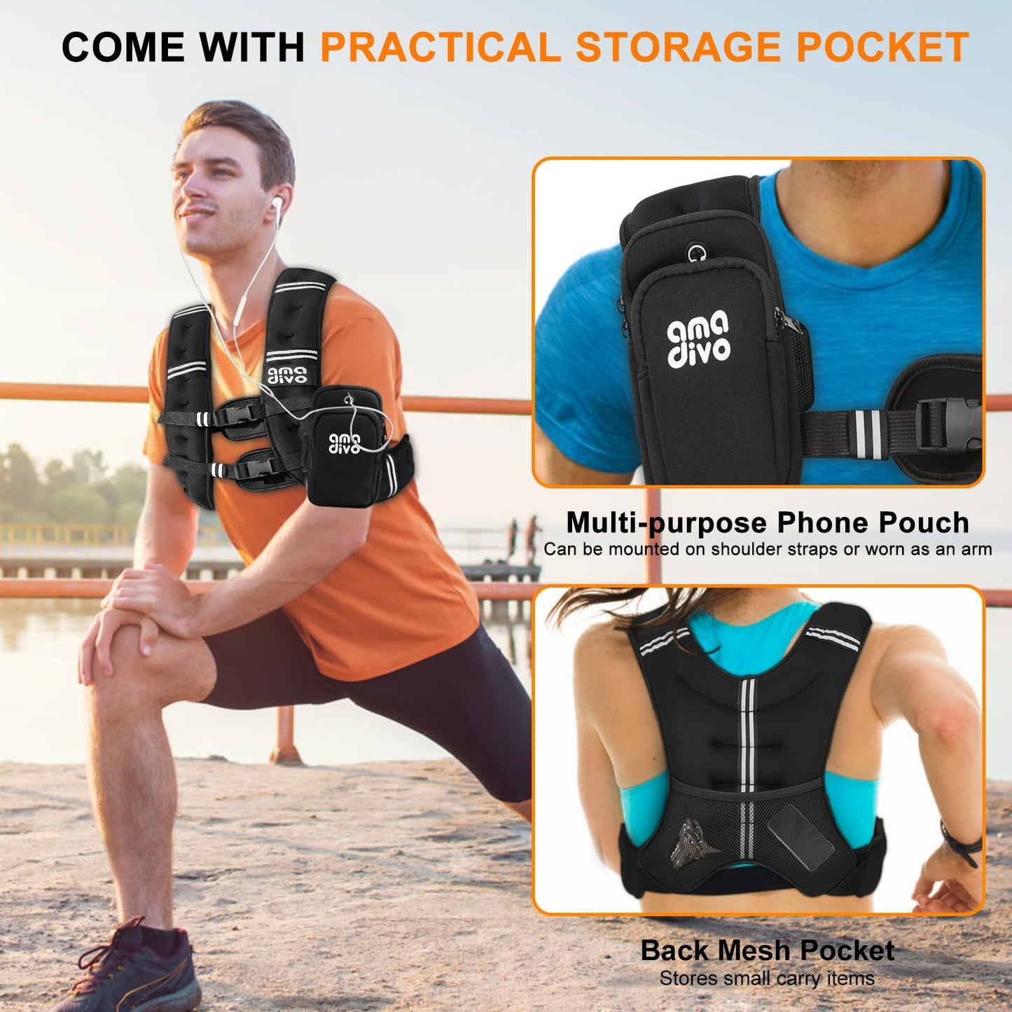 Skiennix Weighted Vest - Adjustable Reflective Design for Walking, Running & Fitness | 20lb, 16lb, 12lb, 8lb