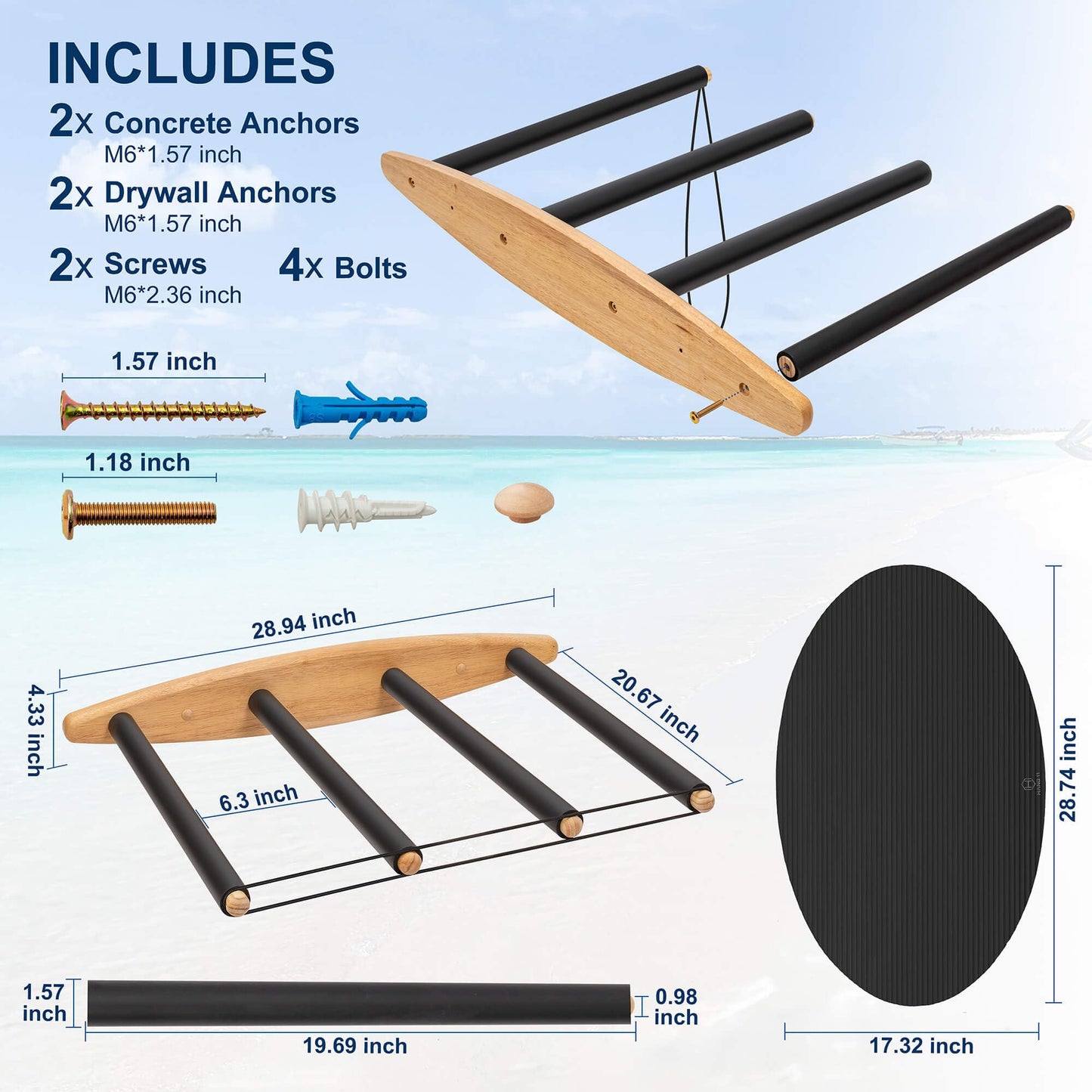 Hang 11 Vertical Surfboard Rack - Surf Racks for Wall (4 arms / 3-4 boards)
