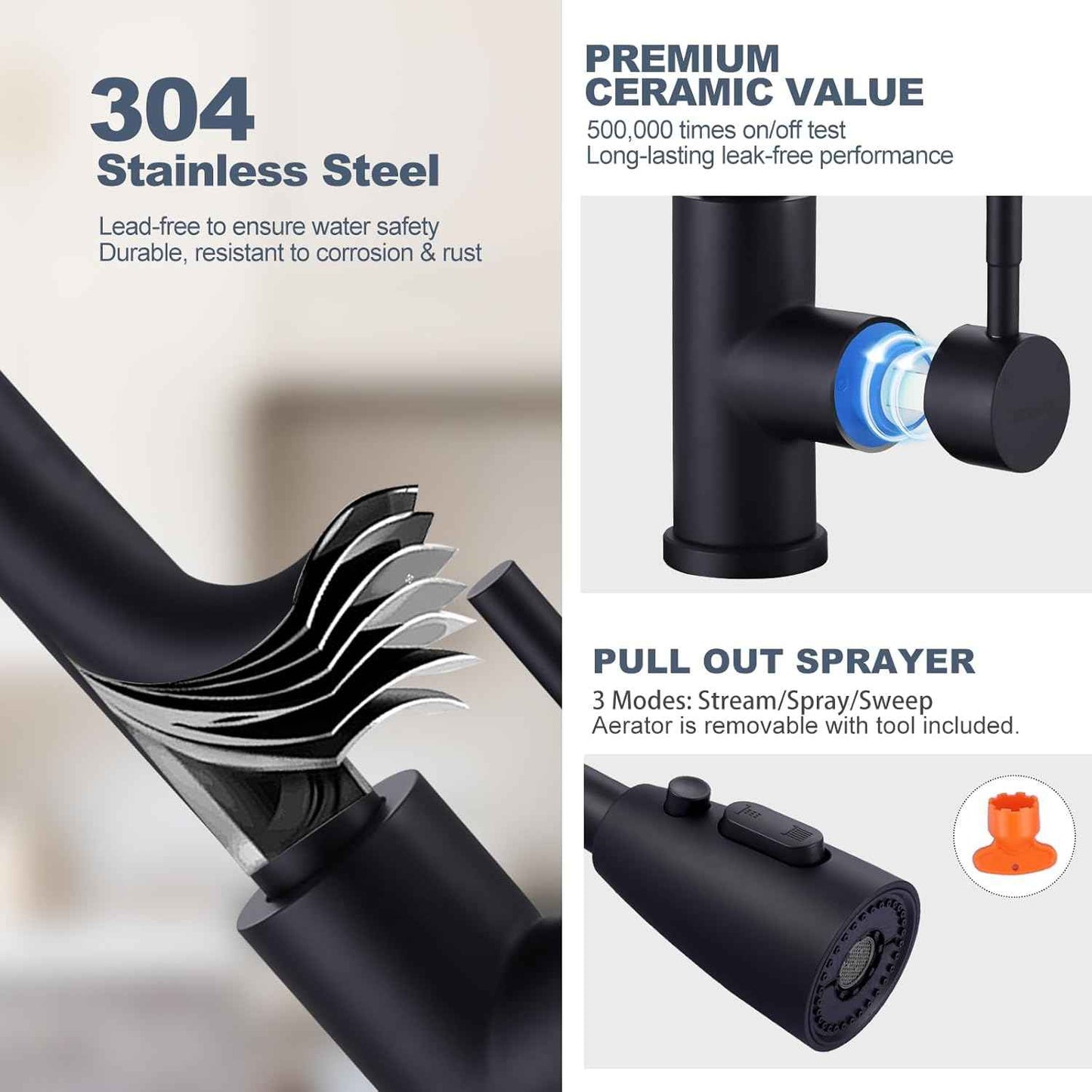 Stainless Steel Kitchen Faucet Combo with Water Filter - Brushed Nickel Sink Faucet for RO Systems