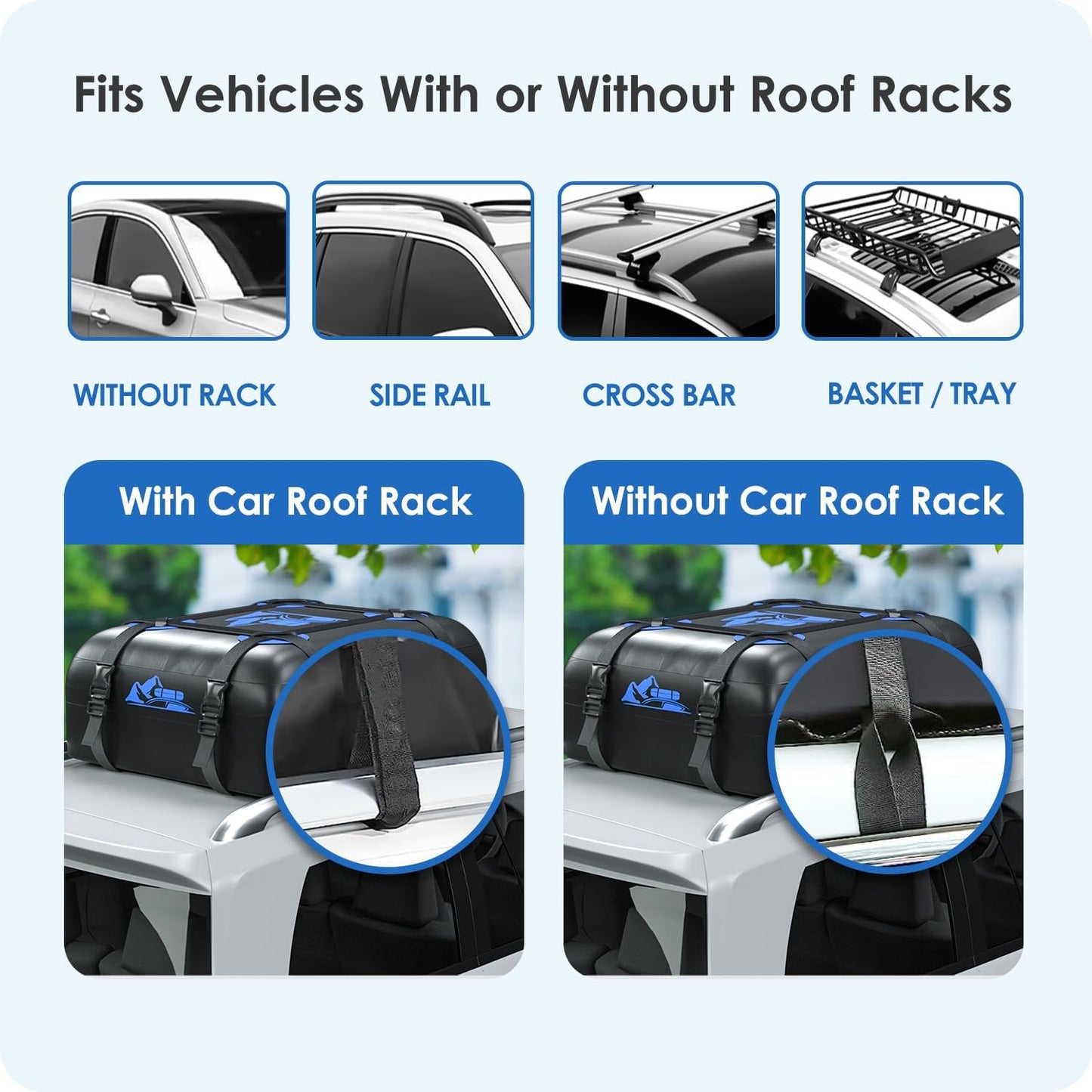 Skiennix Car Rooftop Cargo Carrier Bag - 100% Waterproof, 15 Cubic Feet Capacity | Heavy Duty, Blue