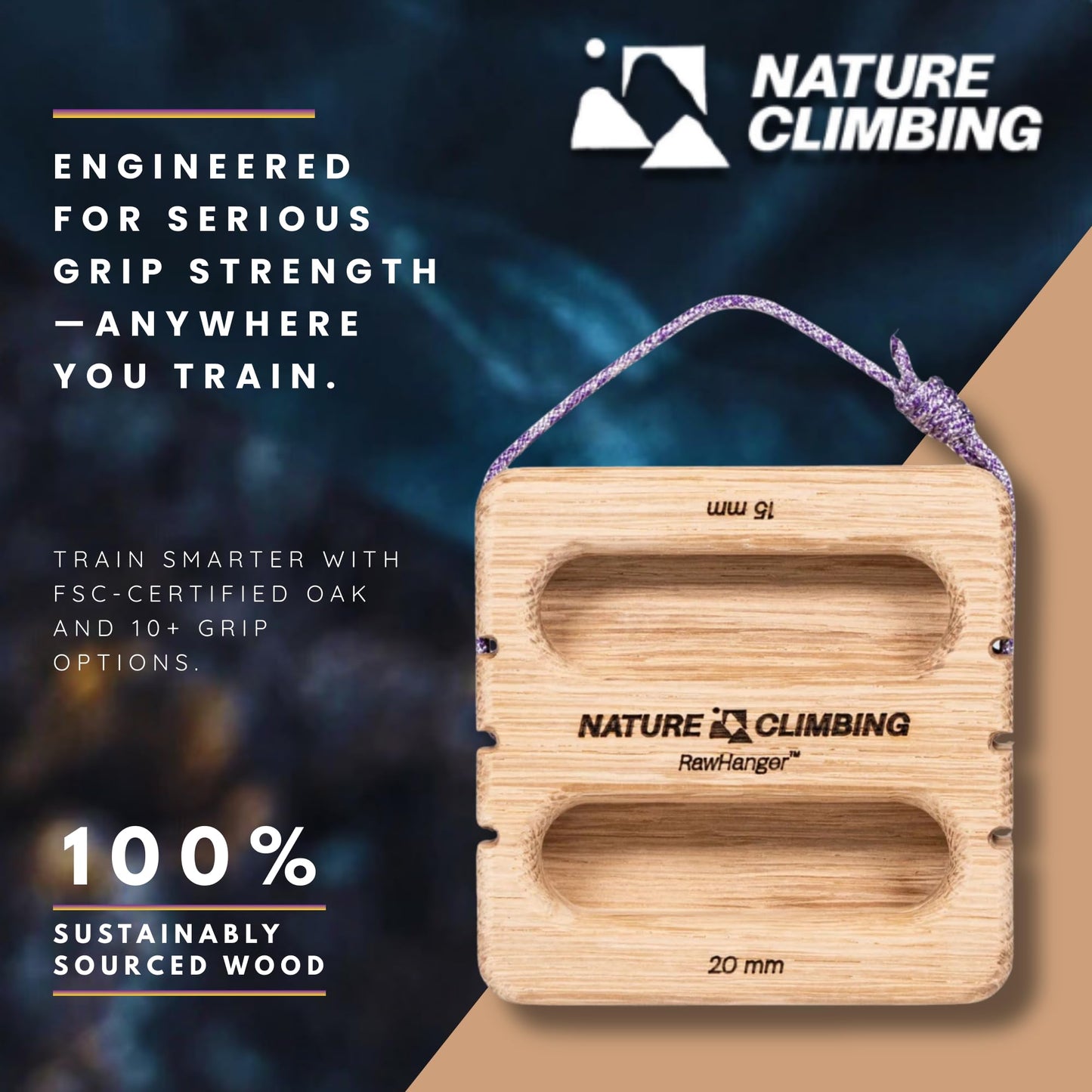 Nature Climbing Portable Hangboard | Rock Climbing Hangboard | Hang Board for Climbing | Fingerboard | Strengthen Your Fingers | Bouldering Gifts | Raw Hanger