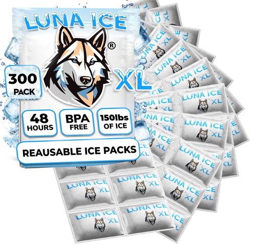 LUNA ICE Dry Ice Packs for Shipping XL - Long Lasting ice Packs - 24+ Hour Freeze Power - BPA Free - 300 Pack Bulk 150 lb – Hielo Seco - Reusable Gel Bricks for Food