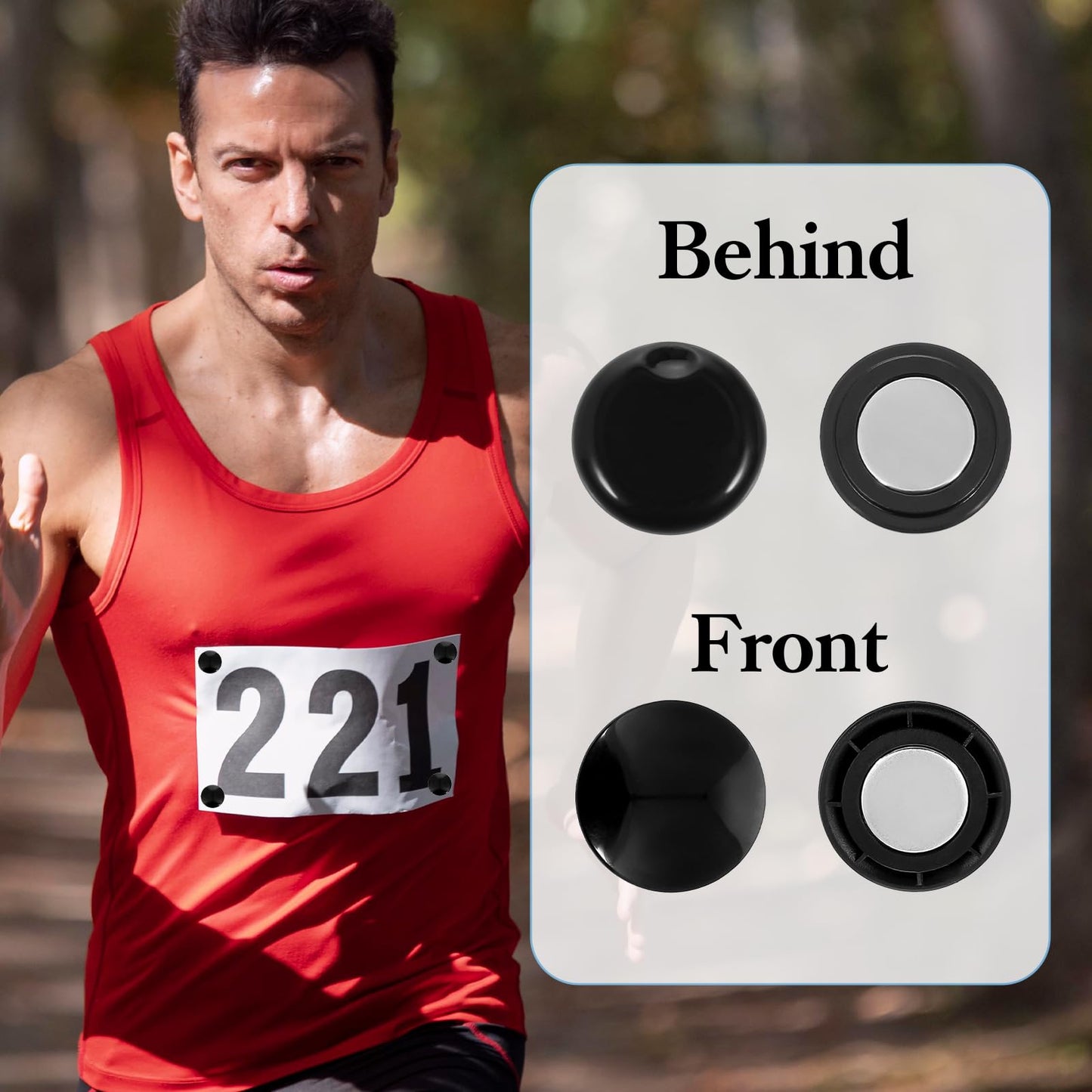 Yuanan 10 Pairs Marathon Bib Magnets for Runners, Running Bib Magnets, Bibs Boards for Runners - Magnetic Race Number Holders in Black and White
