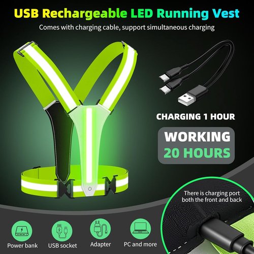 LED Reflective Vest - Adjustable Running Gear with 5 Light Colors & 3 Modes | Perfect for Men, Women & Kids