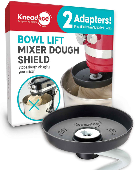 KneadAce Spiral Dough Hook Shield For kitchenaid Mixer-Prevents Dough from Clogging Your Bowl Lift Mixer- Compatible With KitchenAid Dough Hook. (With 2 Adapters-Fits All KA Spiral Hooks)
