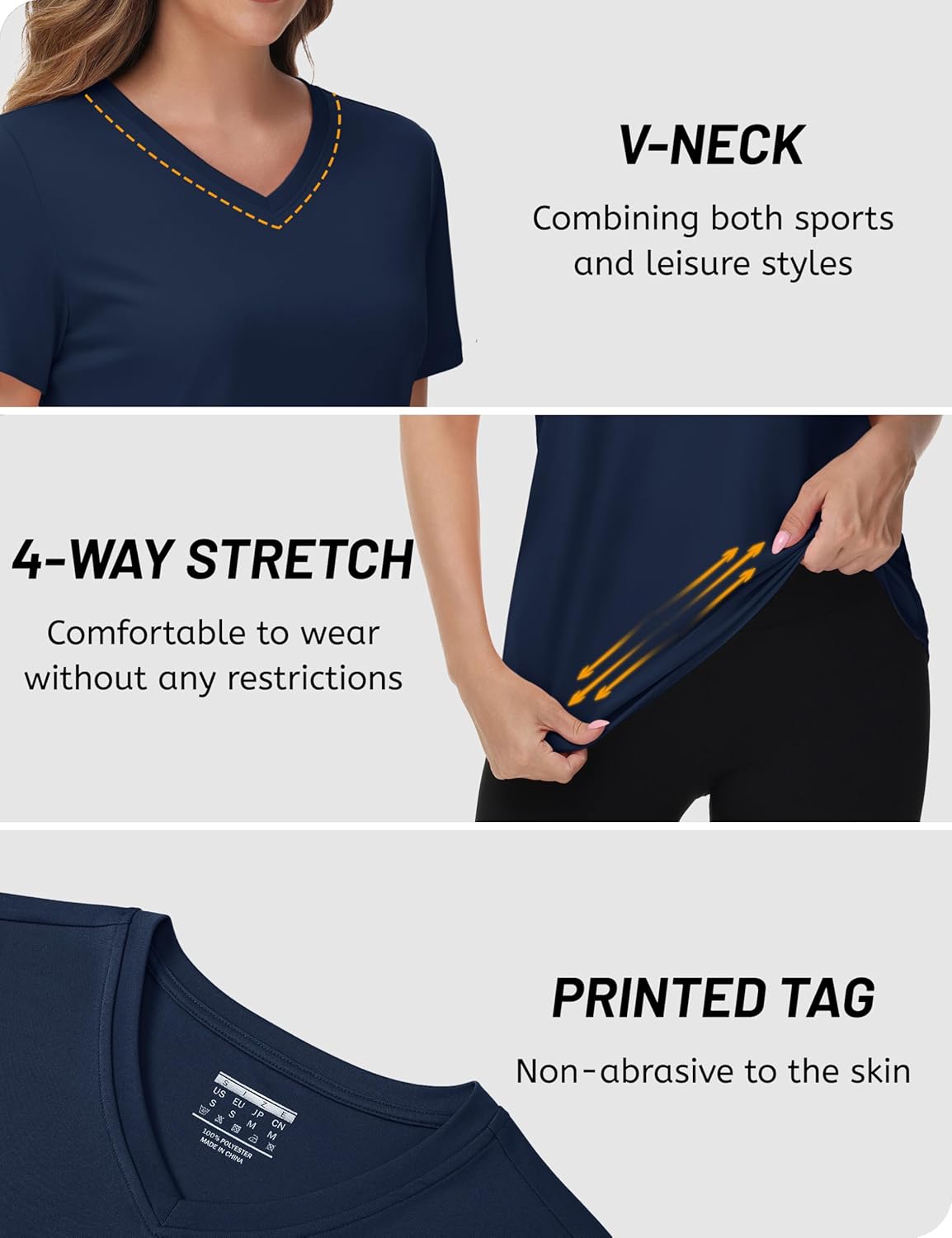 TACVASEN Women's V-Neck Athletic Tee - UPF 50+ Sun Protection, Quick Dry, Short Sleeve