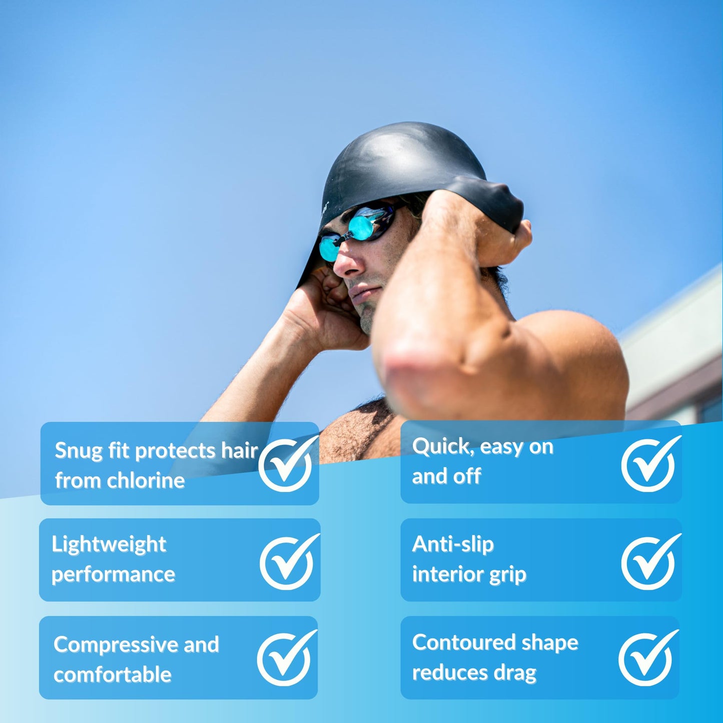 Sporti Silicone Swim Cap (Black)