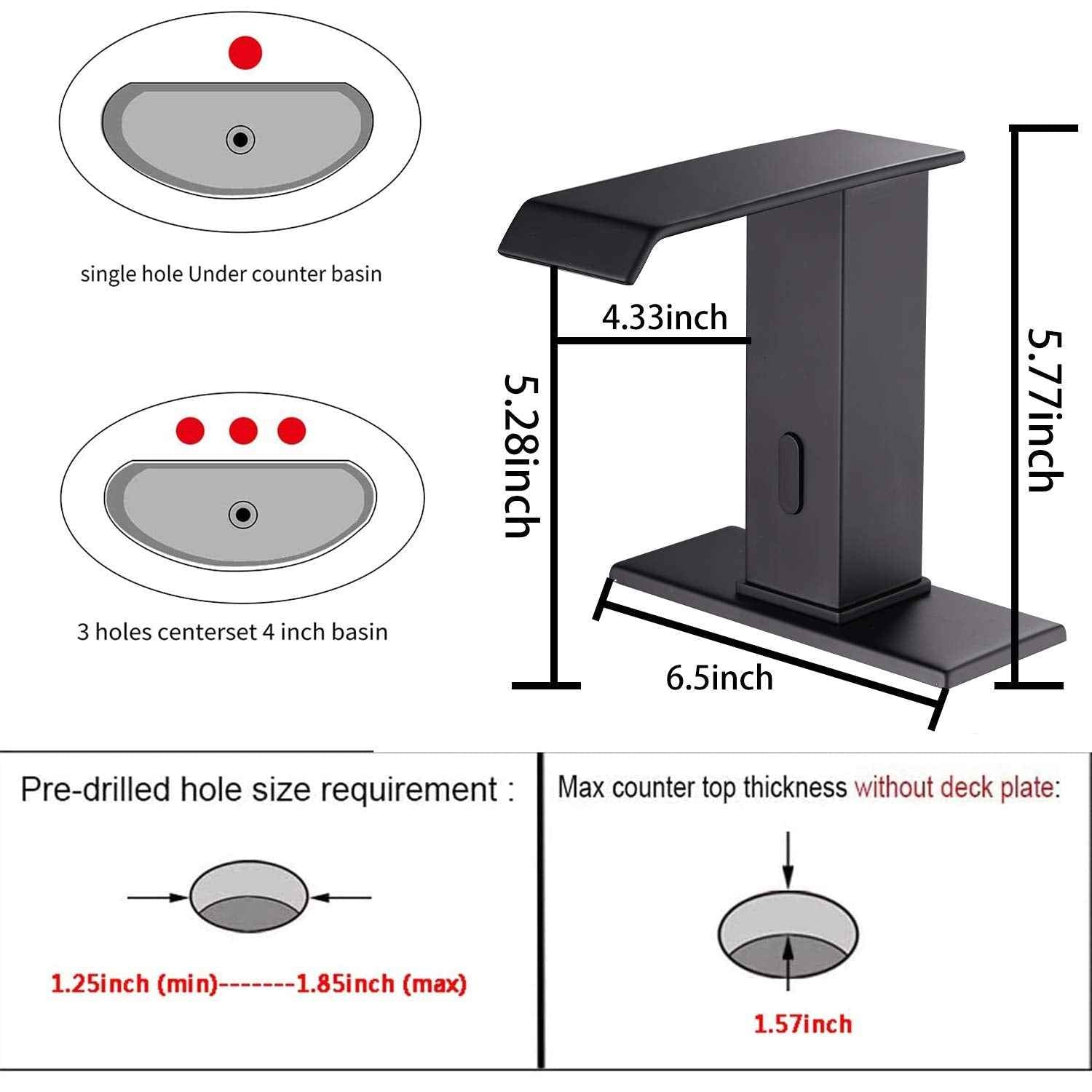 YBlucklly Automatic Sensor Touchless Waterfall Bathroom Sink Faucet with Control Box and Temperature Mixer DC Powered Sensor Hands Free Bathroom Tap Matte Black Vanity Faucets with Hole Cover Plate