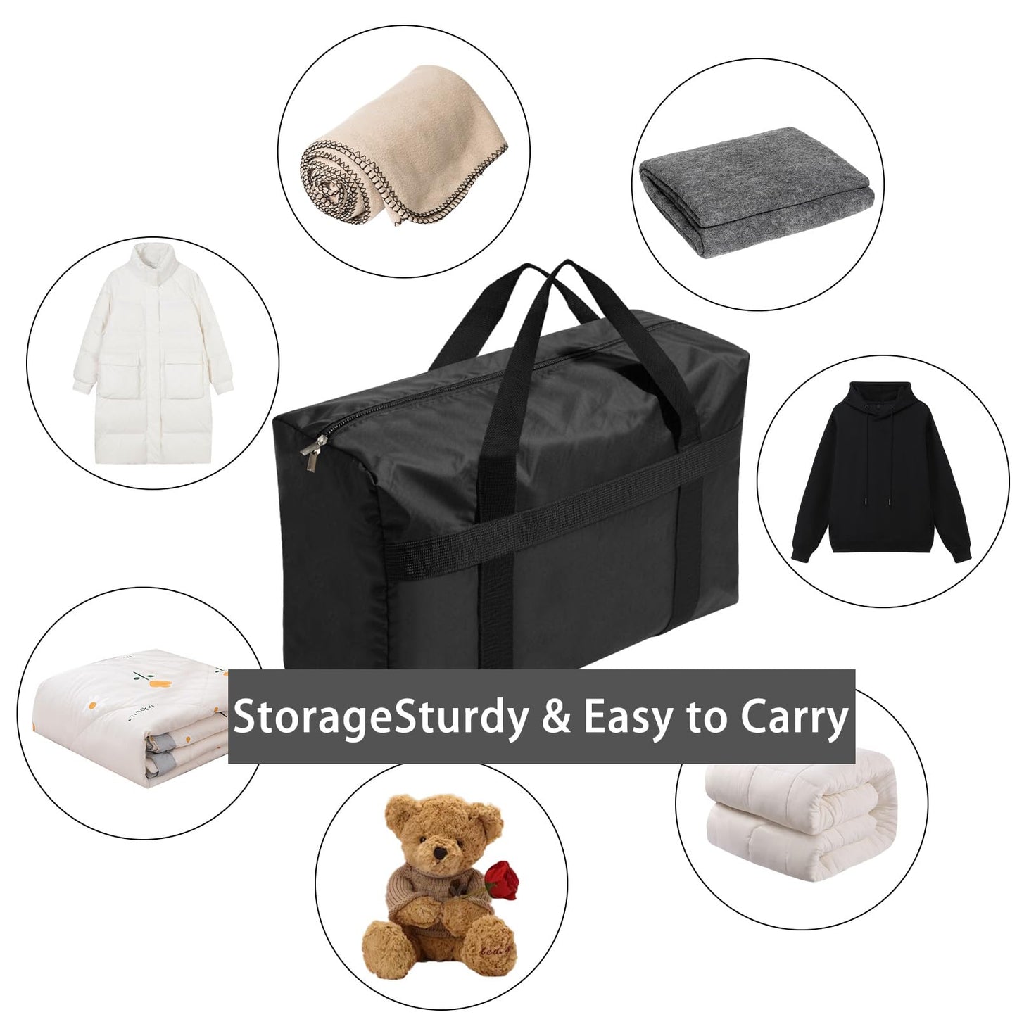 Kvoike Extra Large Moving Bags with Strong Zippers, Storage Bags with Carrying Handles, Duffle Bag Packing Bags for Moving, Storage, Travel and Camping, Storagebag Totes for Space Saving