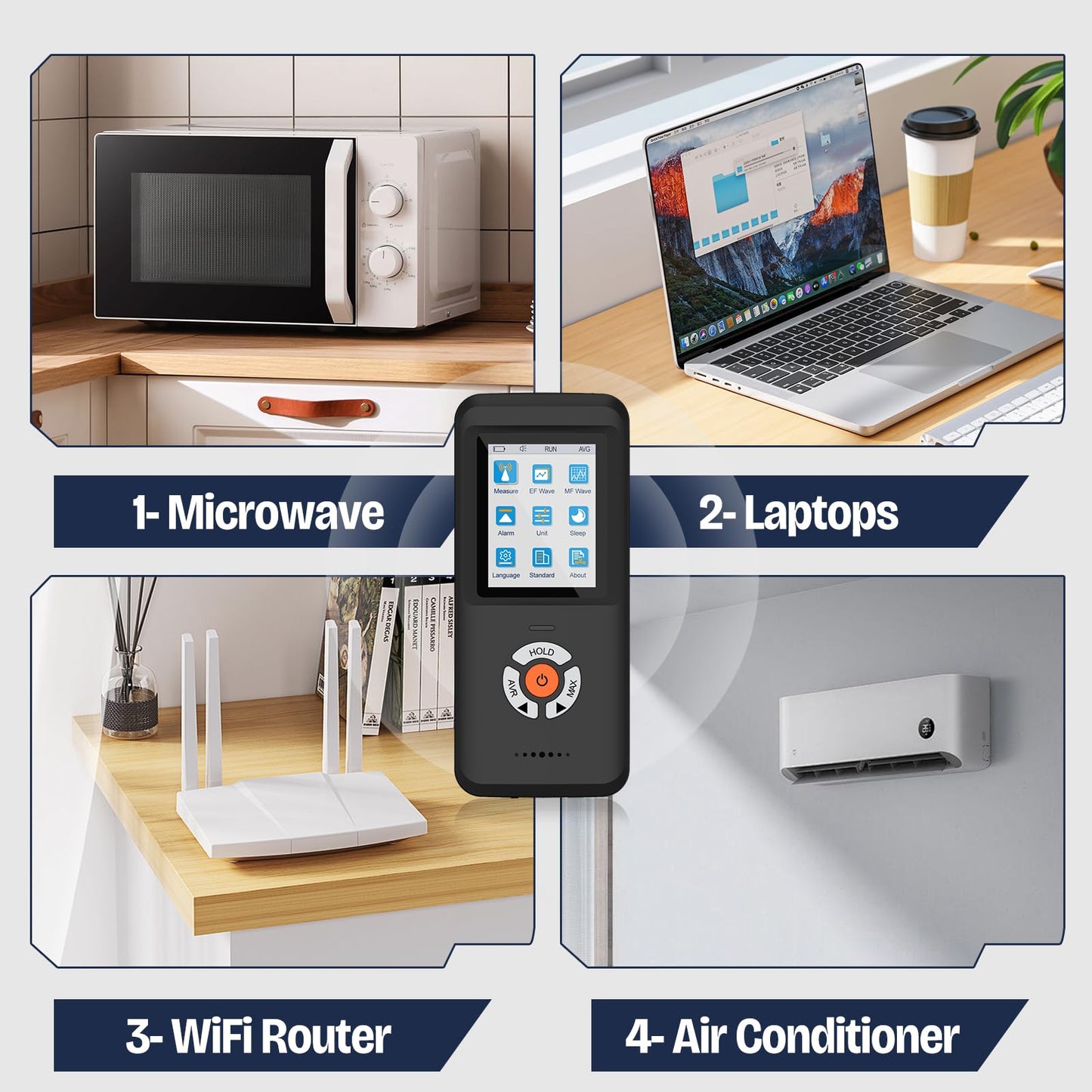 CHNADKS EMF Meter, Upgraded 3-in-1 Rechargeable Electromagnetic Field Radiation Detector for EF RF MF, Handheld Digital EMF Detector with LCD for Home&Office EMF Inspections