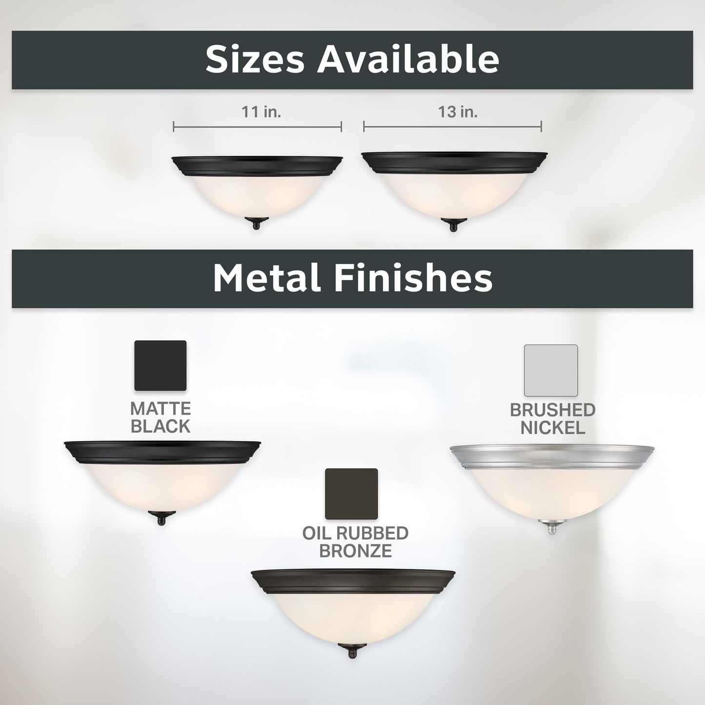 DESIGNERS FOUNTAIN Flush Mount Ceiling Light, 11 Inch Frosted Glass Lighting Fixture for Kitchen, Bedroom, Bathroom, and Hallway, LED Bulbs Not Included, Matte Black