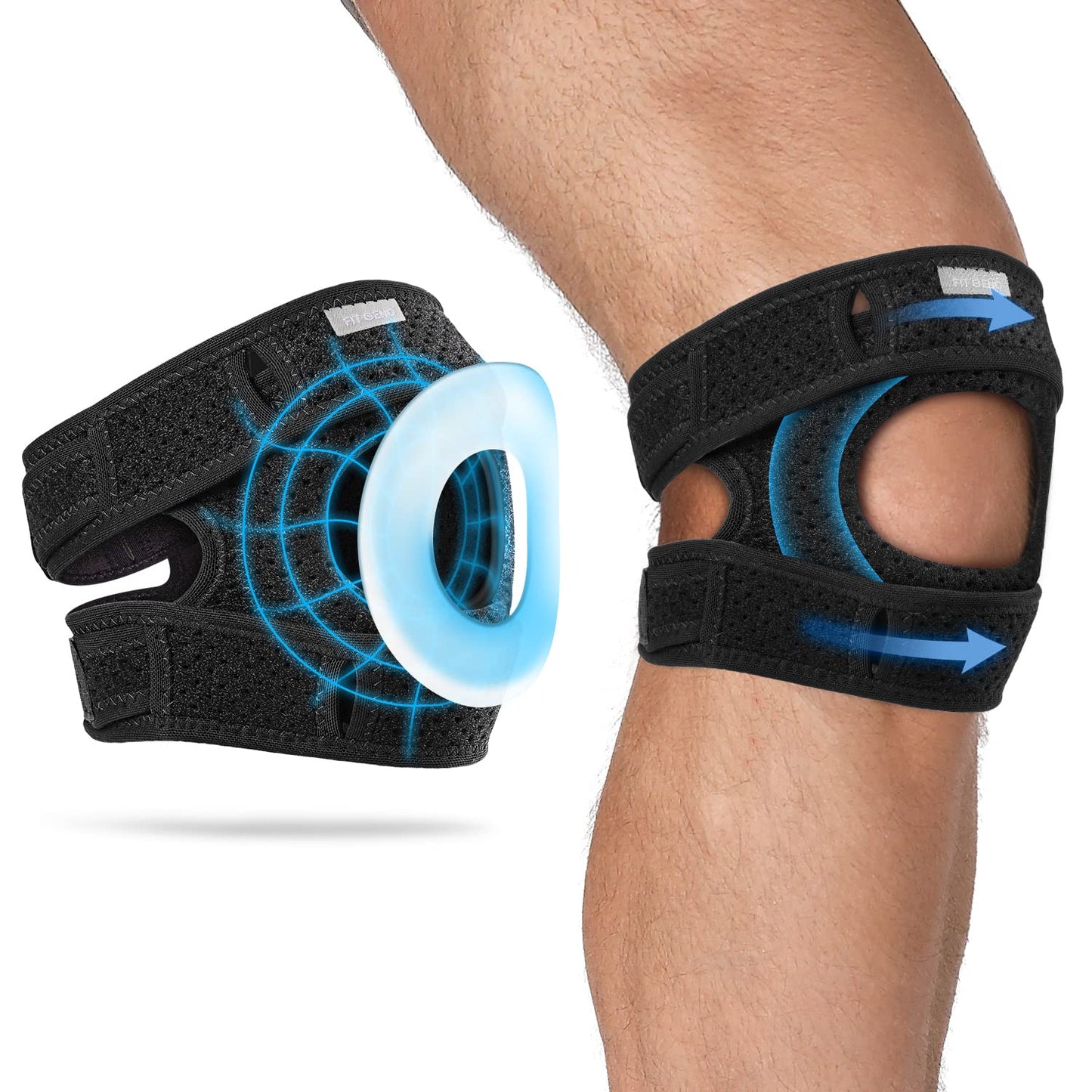 Fit Geno Patella Knee Brace for Women Men, 1-Pack Patellar Tendon Support Strap for Arthritis Tendonitis Running Jumpers Knee Hiking Basketball Volleyball Tennis Squats