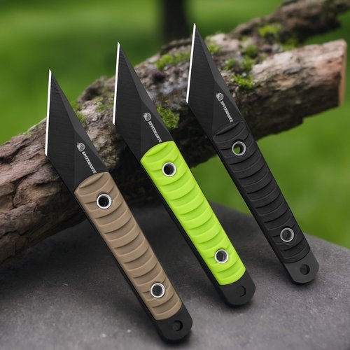 SPITZKANTE 5.79" Mini Neck Knife, Kiridashi Style Full Tang Fixed Blade EDC Knife with Khaki ABS Handle, 5Cr14MoV Steel, Sheath and Necklace, Outdoor Camping Hiking Fishing Survival Everyday Carry
