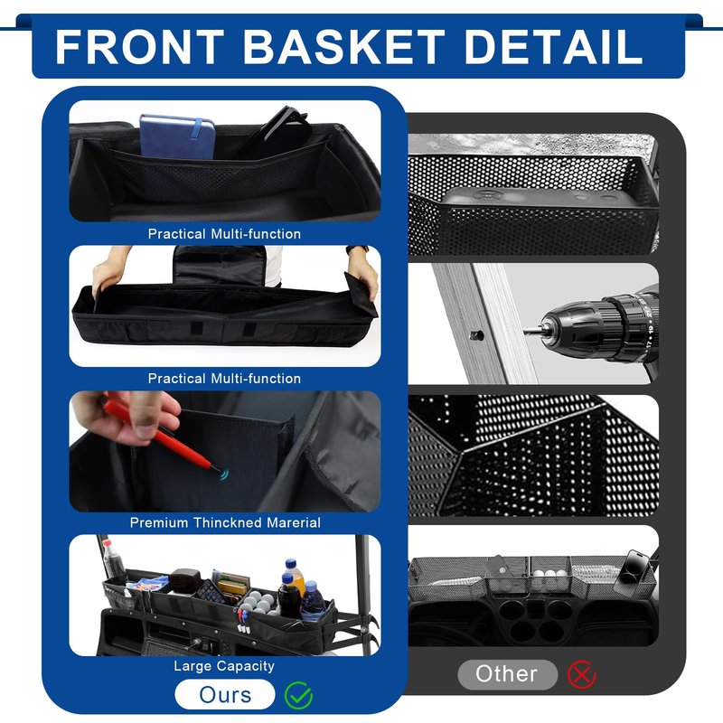 iLSKW Golf Cart Front Inner Basket Organizer Fit Ezgo TXT, Club Car DS/Precedent, Yamaha, Golf Cart Storage Tray with Over 13L Capacity, Indivdual Room, Easy to Install Remove Clean