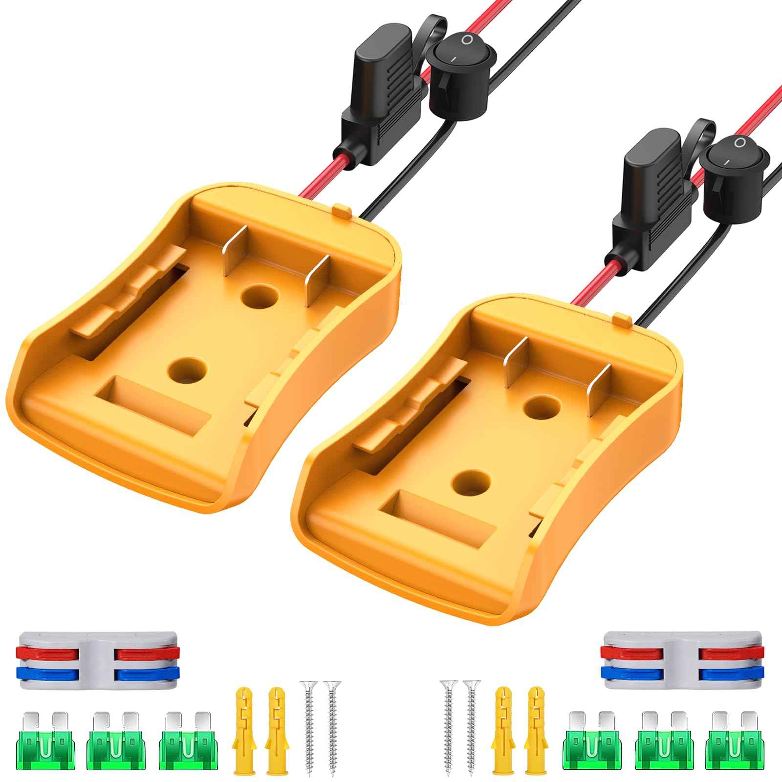 2 Packs for Power Wheel Adapter Compatible with Dewalt 20V Battery, Converter Kit with Fuse & Switch & Wire Terminals & 12 AWG Wire for DIY RC Car Toys Robotics