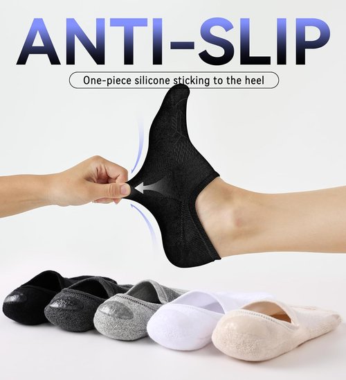 FITRELL No Show Socks - Women's Cotton Cushioned Athletic Ankle Socks | Invisible Non-Slip, 5-8 Pairs