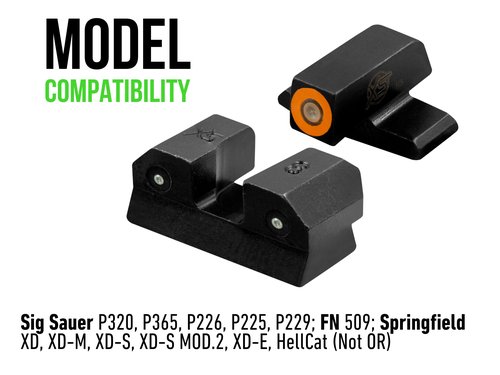 XS SIGHTS R3D Tritium Night Sight Orange for Sig P320, P365, P225, P226, P228, P229, P365XL; Springfield XDs, Hellcat; FN 509, Front and Rear Glow in The Dark Tritium for Tactical Applications