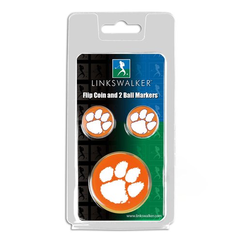 LinksWalker Clemson Tigers - Flip Decision Challenge Coin and 2 Golf Ball Marker Pack