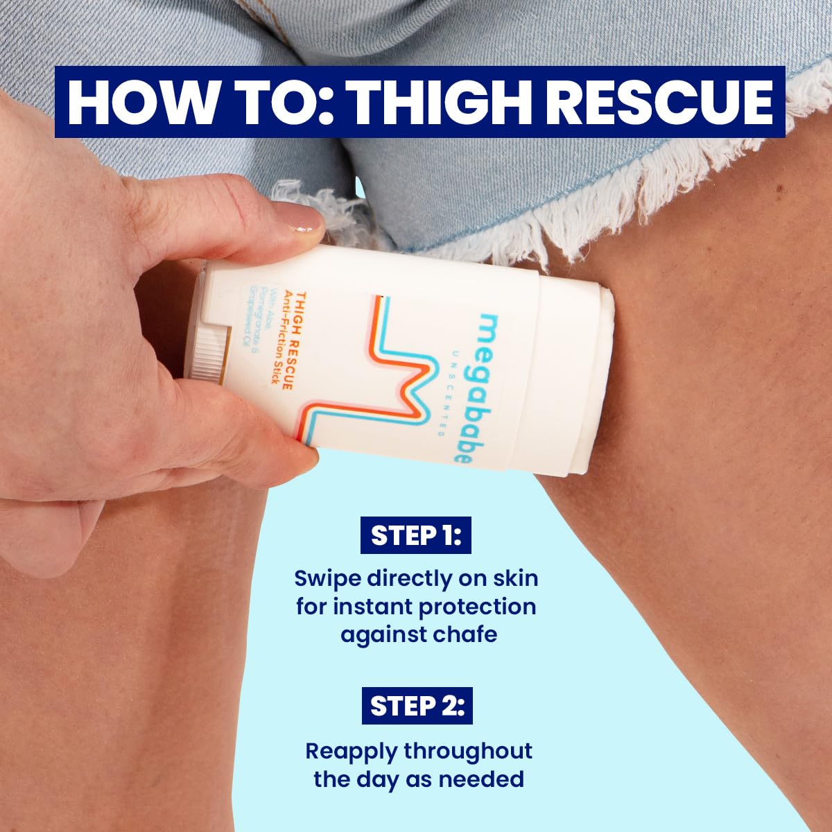 Megababe Thigh Rescue Anti-Chafe Stick - Unscented Formula Prevents Skin Chafe & Irritation | 2.12oz