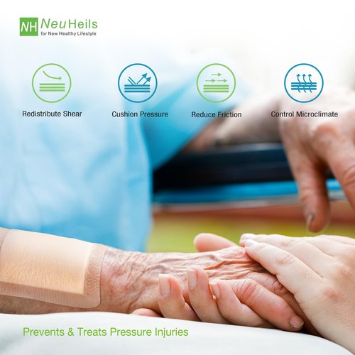 NeuHeils Silicone Foam Dressing with Gentle Border 4''x4'', 40 Pack - High Absorbency Waterproof Wound Bandage for Bed Sores, Leg Ulcers & Surgical Wounds