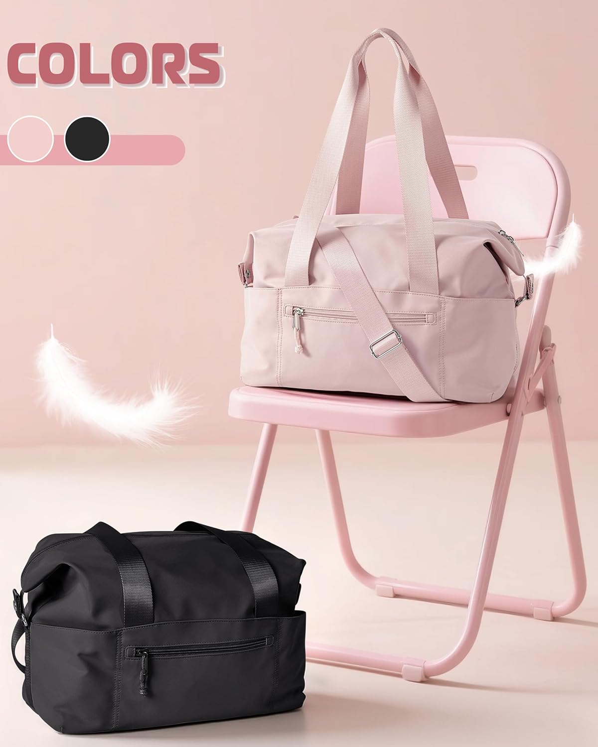 Smasrob Small Gym Bag - Yoga Mat Holder, Wet Pocket & Detachable Crossbody Strap | Black Duffle for Women