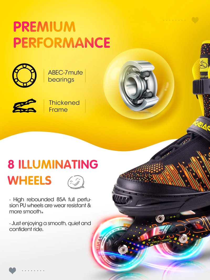 PAPAISON Inline Skates for Boys and Girls with Full Light up Wheels, Beginner Adjustable Illuminating Roller Skates for Kids Youth Women and Men