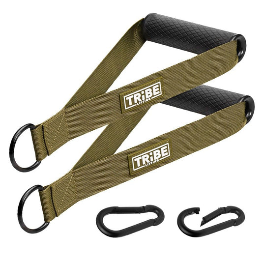 Heavy Duty Handles - Set of 2 Handles with 2 Carabiners - Comfortable Grip Handles for Resistance Bands, Cable Machines, and Home Workouts - Durable Exercise Accessories for Strength Training (Green)