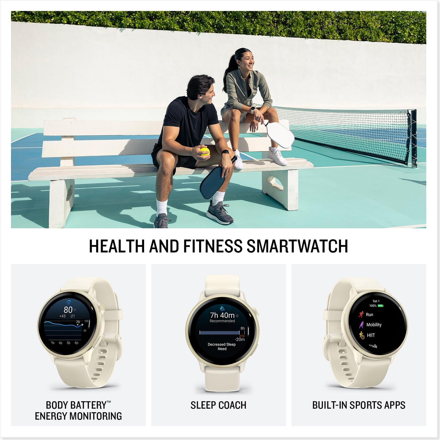 Garmin vívoactive® 6, Health and Fitness GPS Smartwatch, AMOLED Display, Up to 11 Days of Battery, Lunar Gold with Bone Band