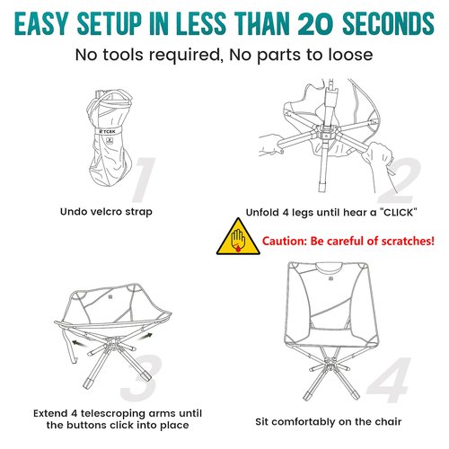 TCEK Portable High Back Camping Chair with Adjustable Height, Small Compact Outdoor Folding Chair for Adults Travel, Riselite Collapsible Lightweight Packable Camp Chairs, Easy Carry and Quick Setup