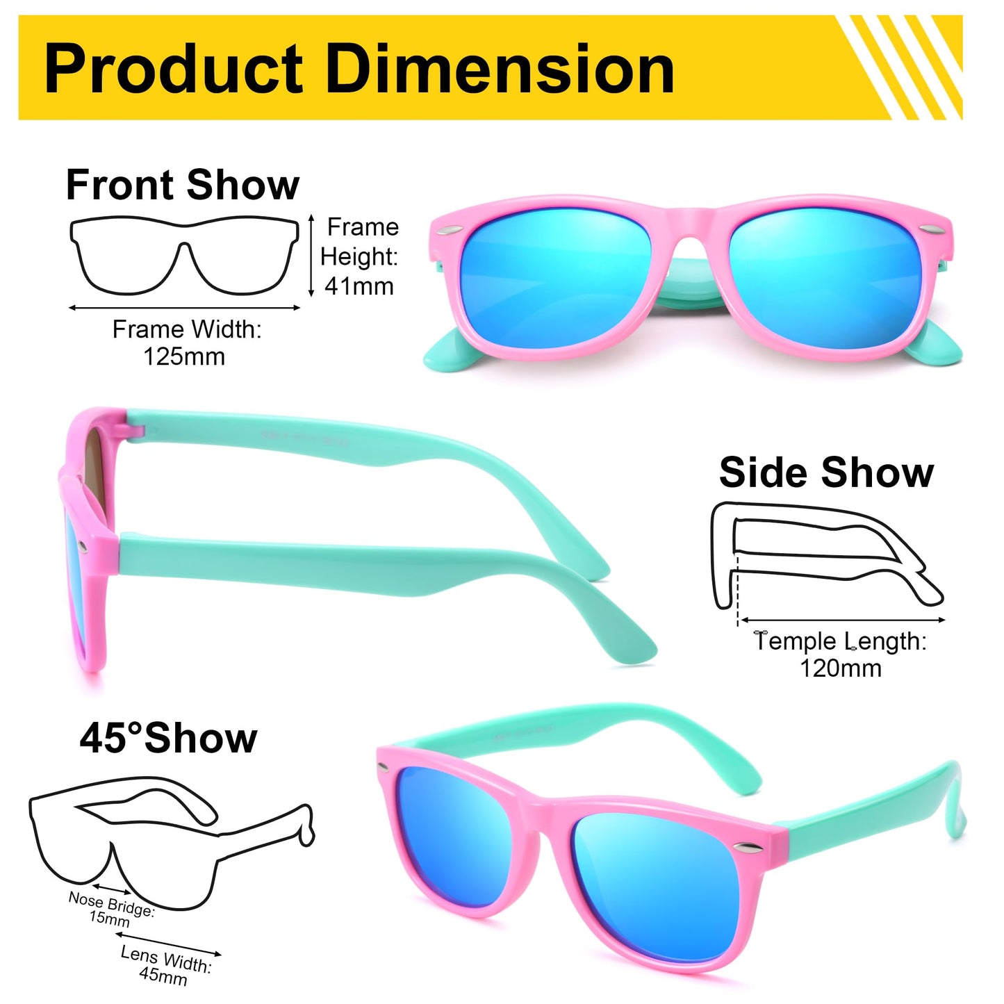 AZorb Kids Polarized Sunglasses TPEE Rubber Flexible Frame for Boys Girls Age 3-8, 100% UV Protection (Black/Grey + Mint Green Hot Pink/Grey)
