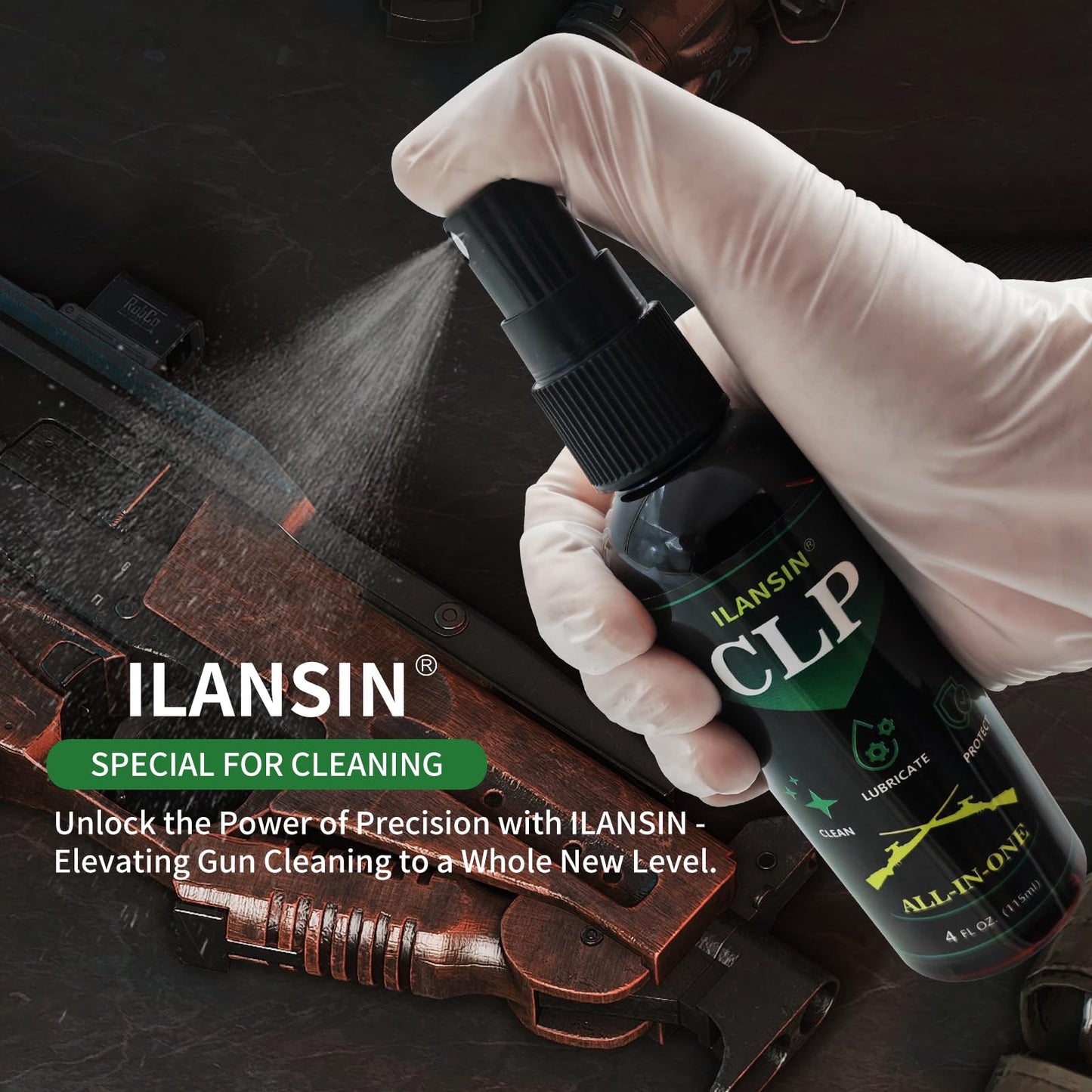 ILANSIN 9mm Bore Cleaner & 5oz CLP Oil Gun Cleaning Kit with Gun Snake .38 .375 9.5mm, Needle+Spray,Gun Cleaning Supplies with Gun Cleaning Patches,6'' Gun Cleaning Swabs, Gun Brushes, Cleaning Picks