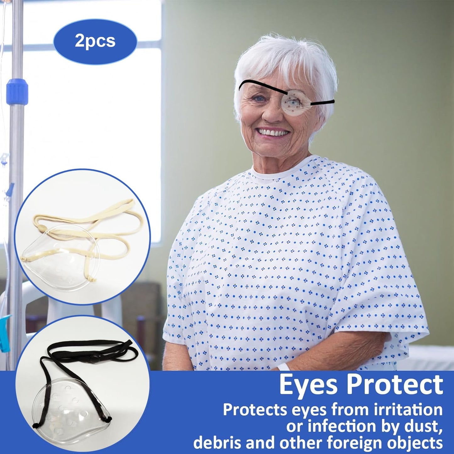 AMZVIO 2pcs Eye Shield After Cataract Surgery,Eye Shield for Sleeping after Surgery,Extended Elastic Band Longer & Wider for Adults Eye Protector Clear Eye Patch (Black+Beige)