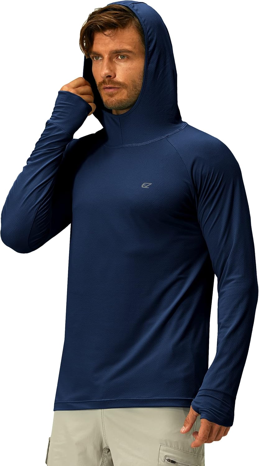 Skiennix Men's UPF 50+ Long Sleeve Sun Protection Hoodie - UV Fishing Rash Guard Shirt