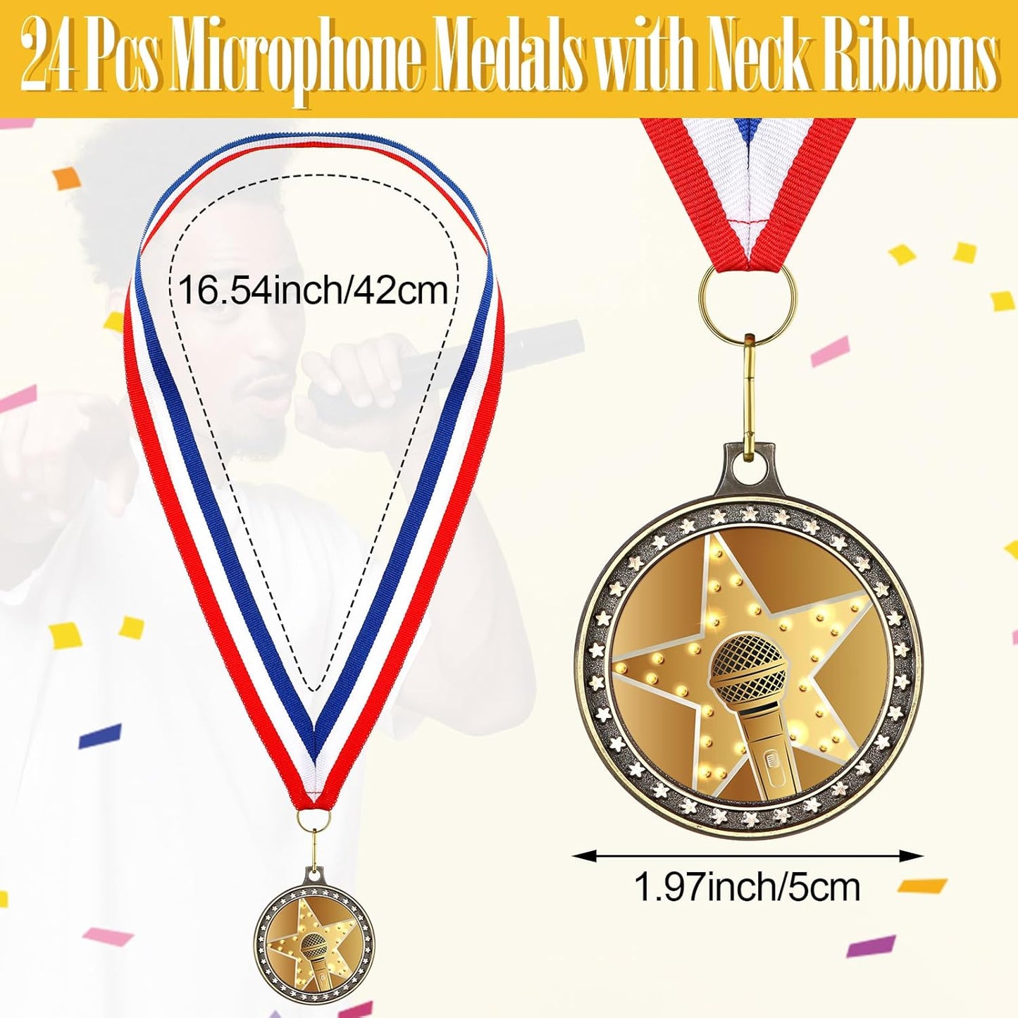 Skiennix Microphone Music Medals - 12 Pcs Award Trophies with Neck Ribbons | 1.97 Inches for Karaoke Talent Shows