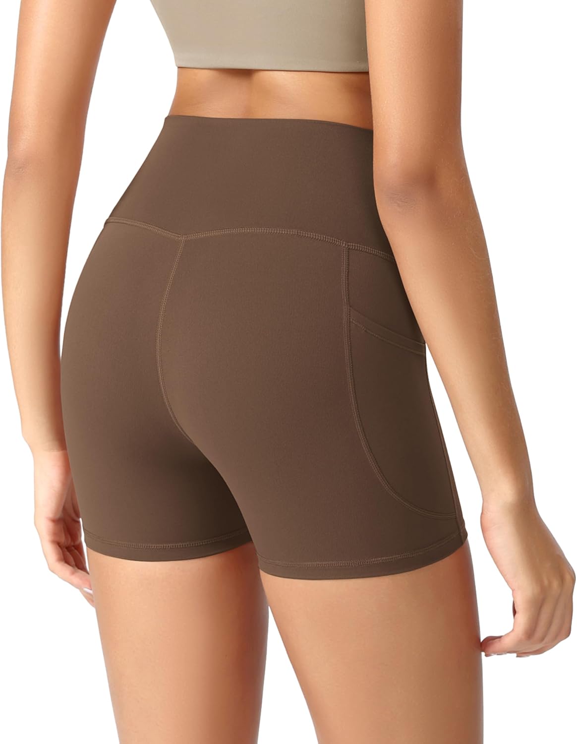 ODODOS Women's High Waist Yoga Shorts - Buttery Soft Lounge Biker Shorts with Pockets | Sizes 4-10
