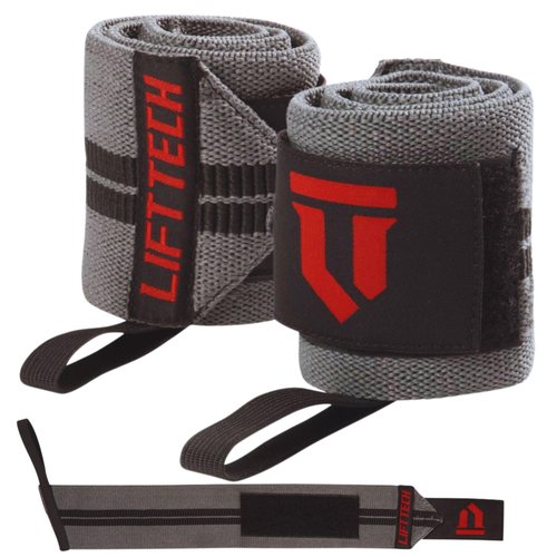 Lift Tech Fitness COMP 18'' Wrist Wraps - Wrist Wraps For Weightlifting Men and Women Suitable - Thumb Loop Wrist Straps for Powerlifting, Strength Training, Lifting - Pair of 2, Grey