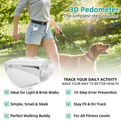 Mini Step Counter for Walking, Simple Step Counter with LED Flashlight & 110dB Personal Alarm for Women, Accurate Fitness Tracker for Women, Men, Seniors