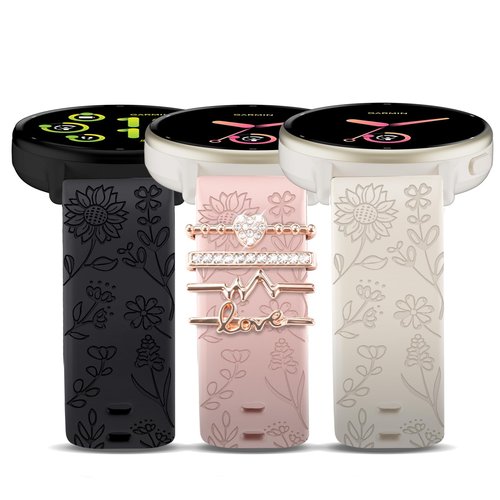 HQzon 20mm Silicone Band Compatible with Garmin Vivoactive 5 / Vivoactive 3,Flower Engraved Silicone Replacement Women Strap Compatible with Garmin Venu Sq/Venu Sq 2/Venu 2 Plus/Venu