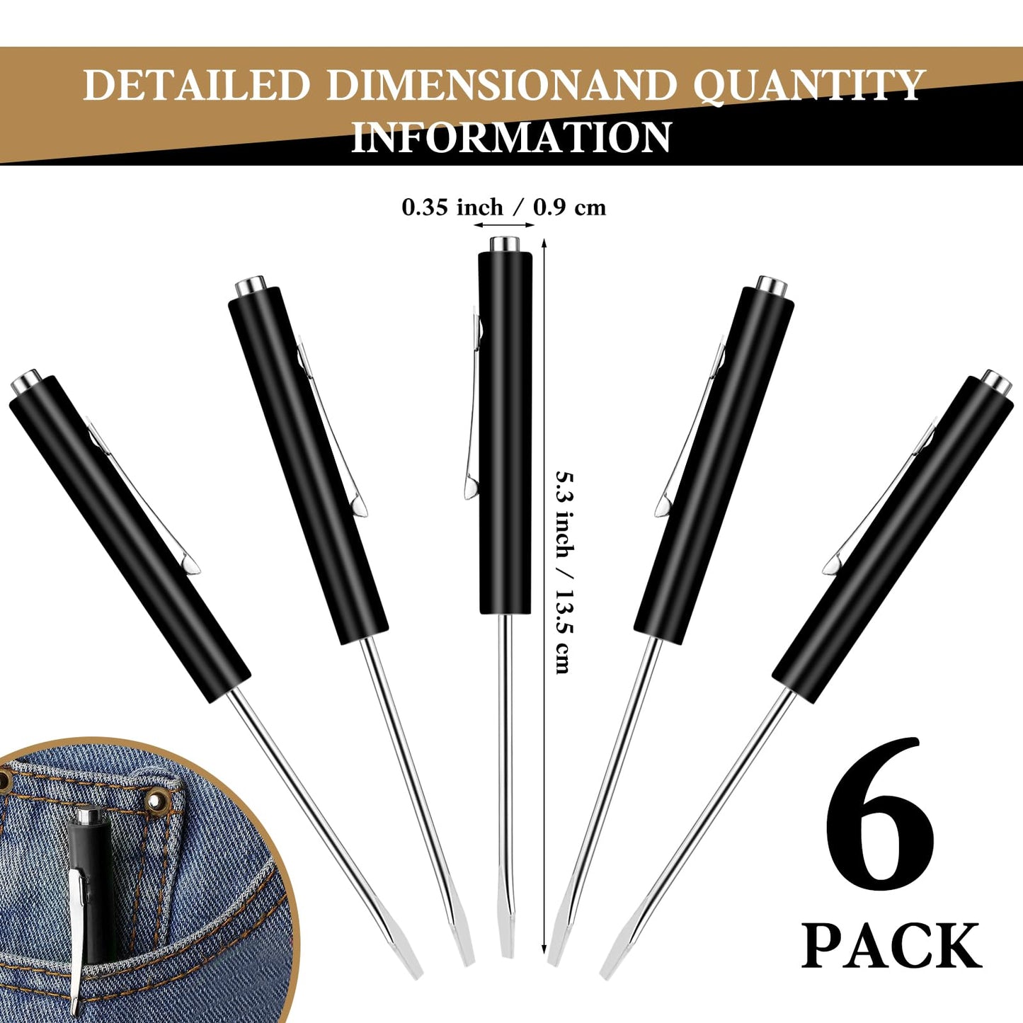 6 Pcs Pocket Screwdriver Mini Tops and Pocket Screwdrivers with Magnet Pocket Screwdriver for Mechanical Electrician Technician Repair Tool (Black)